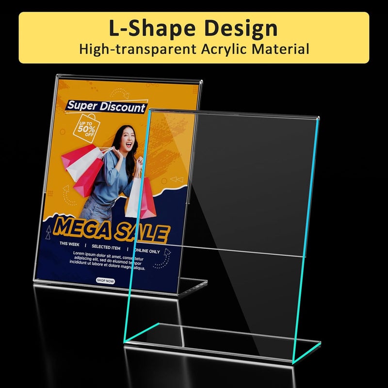 Argvey 12 Pack Acrylic Sign Holder, Clear 8.5 x 11 Inch Slant Back Vertical Sign Holder, Tabletop Plastic Paper Picture Frame Flyer Document Holder Display Stand for Home, Office, Restaurants, and Stores - Image 4